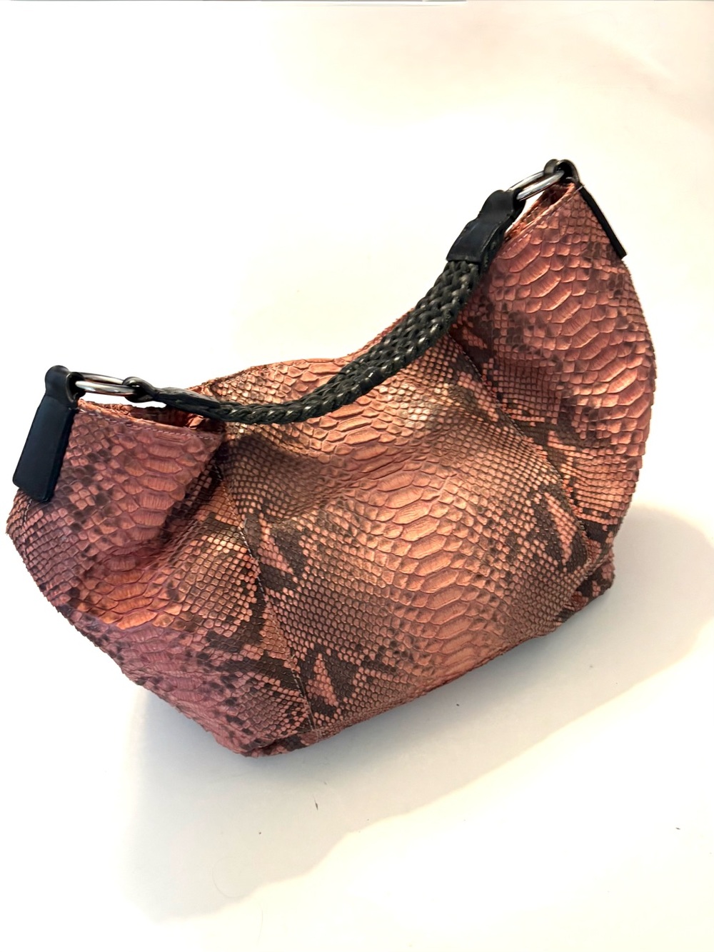 EXOTIC PYTHON Skin with a Pink and Black Pattern, Slouchy Hobo Bag